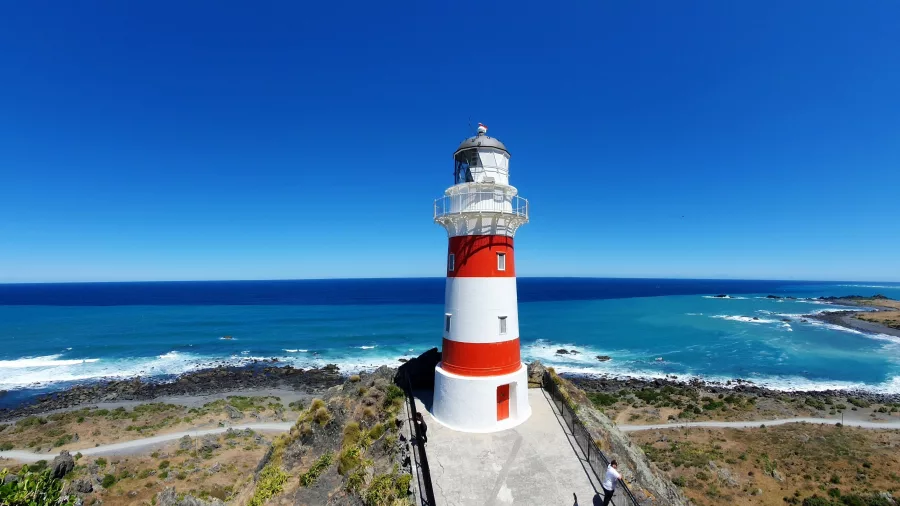 Cape Palliser Lighthouse on the Wairarapa coast near Martinborough, overlooking the Pacific Ocean in Wellington region, New Zealand