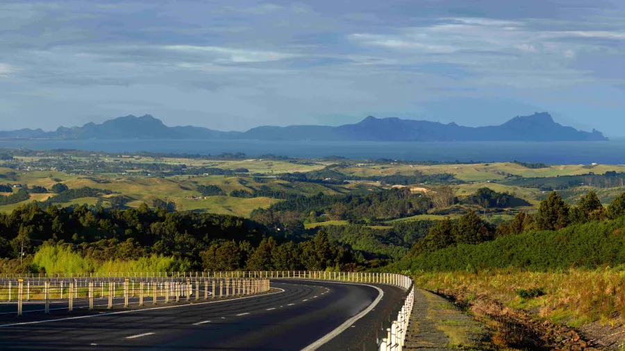 Scenic view of Whangārei Heads from the Twin Coast Discovery Highway near Brynderwyn in Northland, New Zealand