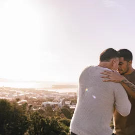 Two men performing hongi in Auckland