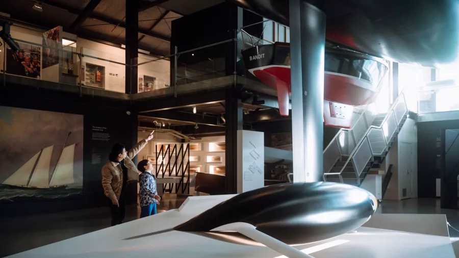 Father and son exploring Maritime Museum