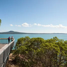 Coastal view from Achilles Point in Auckland overlooking Rangitoto Island and the Hauraki Gulf