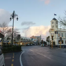 Historic Ponsonby Post Office and intersection in the Three Lamps area of Auckland
