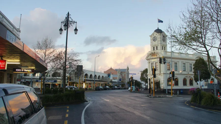 Historic Ponsonby Post Office and intersection in the Three Lamps area of Auckland