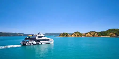 Island Explorer ferry cruising through the Hauraki Gulf to Rotoroa Island.