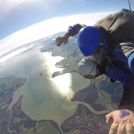 Tandem skydive with stunning views of Auckland’s harbours and coastline from above