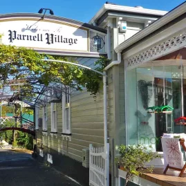 Charming street in Parnell Village, Auckland, with boutique shops and historic architecture