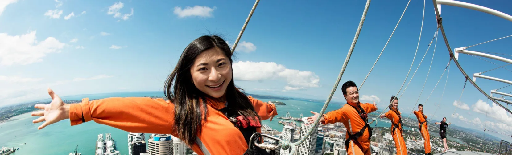 Group doing SkyWalk on Auckland Sky Tower