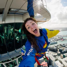 Woman mid-air during Sky Jump from Sky Tower