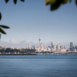 Auckland city skyline viewed from Tamaki Drive