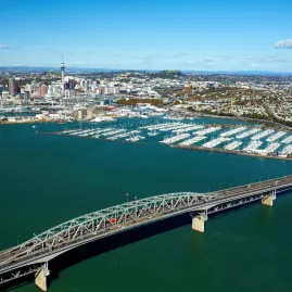 Aerial view of Westhaven Marina and central Auckland