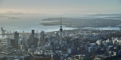 Auckland city skyline with Sky Tower