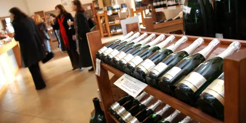 Bottles of sparkling wine on display at Auckland winery cellar door