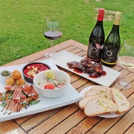 Gourmet winery platter with wine at Passage Rock on Waiheke Island, New Zealand