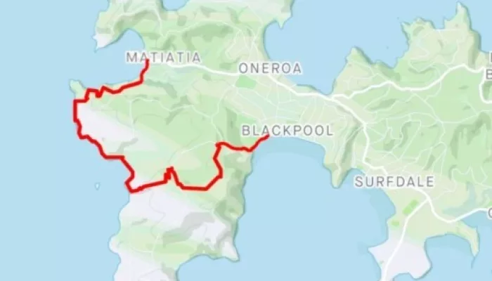 Map of Te Ara Hura walking trail from Blackpool to Matiatia on Waiheke Island