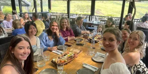 Group at Veranda Cafe at Stonyridge Vineyard on Waiheke Island
