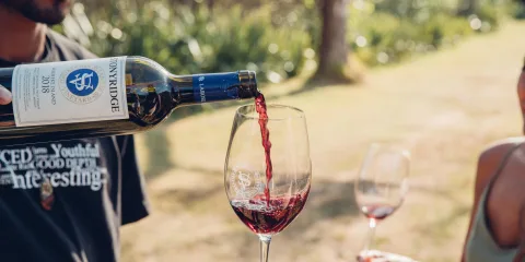 Red wine poured at Stonyridge Vineyard, Waiheke Island