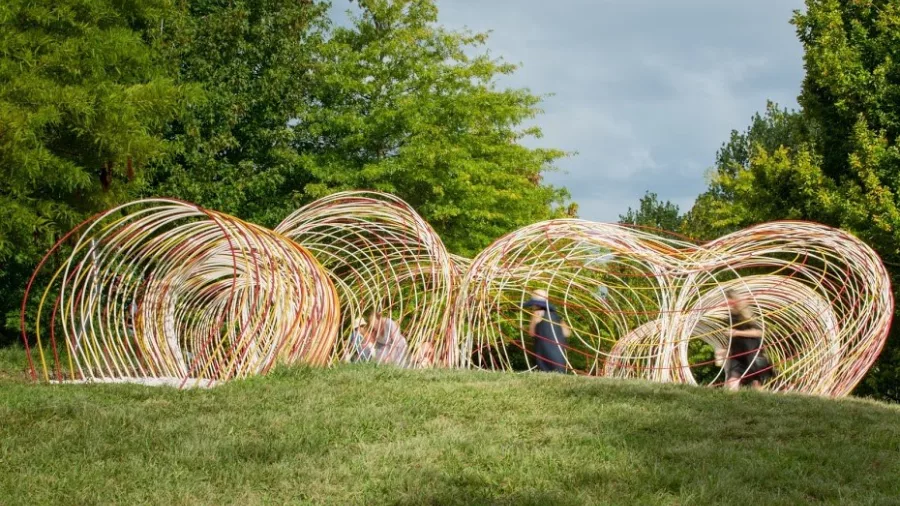 Contemporary bamboo sculpture on the Brick Bay Sculpture Trail near Auckland
