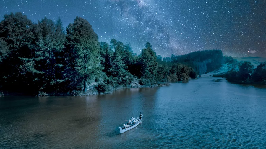 Big Kanu tour under starry sky at Lake McLaren on the Glowworm Kayak Tour from Tauranga