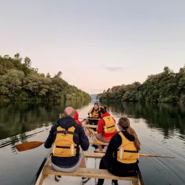Cruise ship passengers on a Big Kanu tour, paddling away from Port of Tauranga