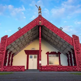 Beautifully carved wharenui visited on the Kahukiwi Experience cultural tour in Rotorua.