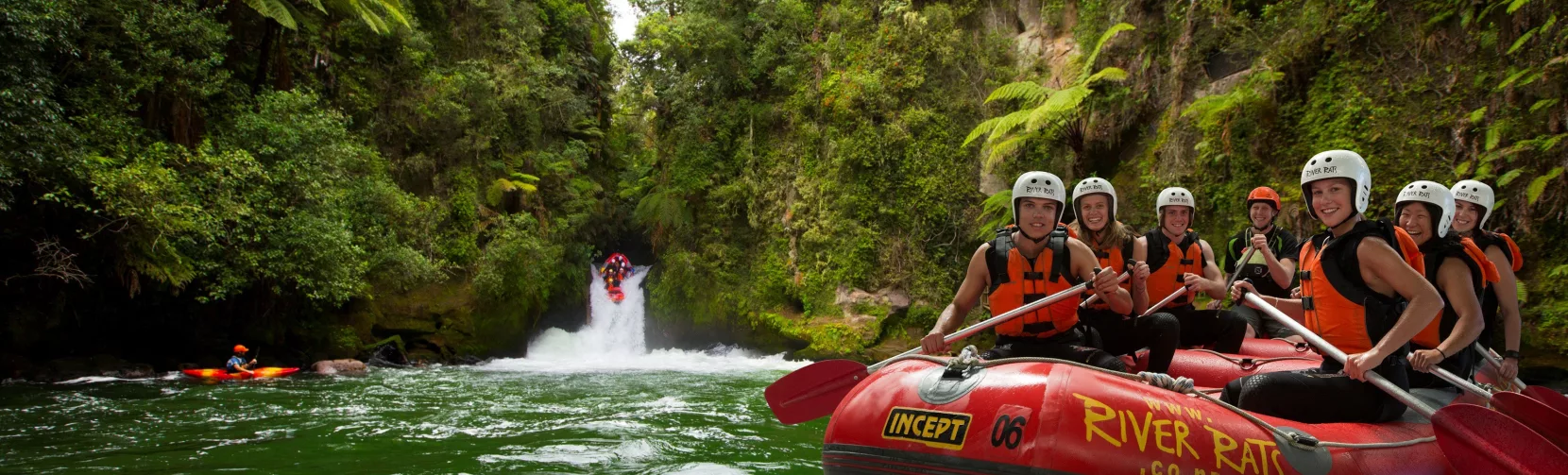 Rafting group enjoying the Kaituna River near Tutea Falls with River Rats.