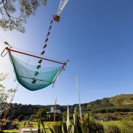 A sequence shot of a rider freefalling onto the Vertigo net in Rotorua