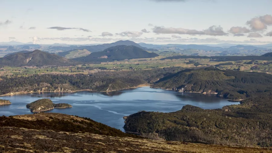 Lake Rotomahana viewed from the upper slopes of Mount Tarawera