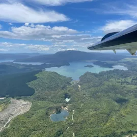 Scenic floatplane view over Waimangu Volcanic Valley and Lake Rotomahana