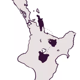 Illustrated North Island map highlighting the route of the Walking Legends Bucket List Walk tour