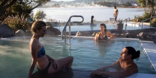 Adults relaxing in the Pavilion Pools at Polynesian Spa Rotorua
