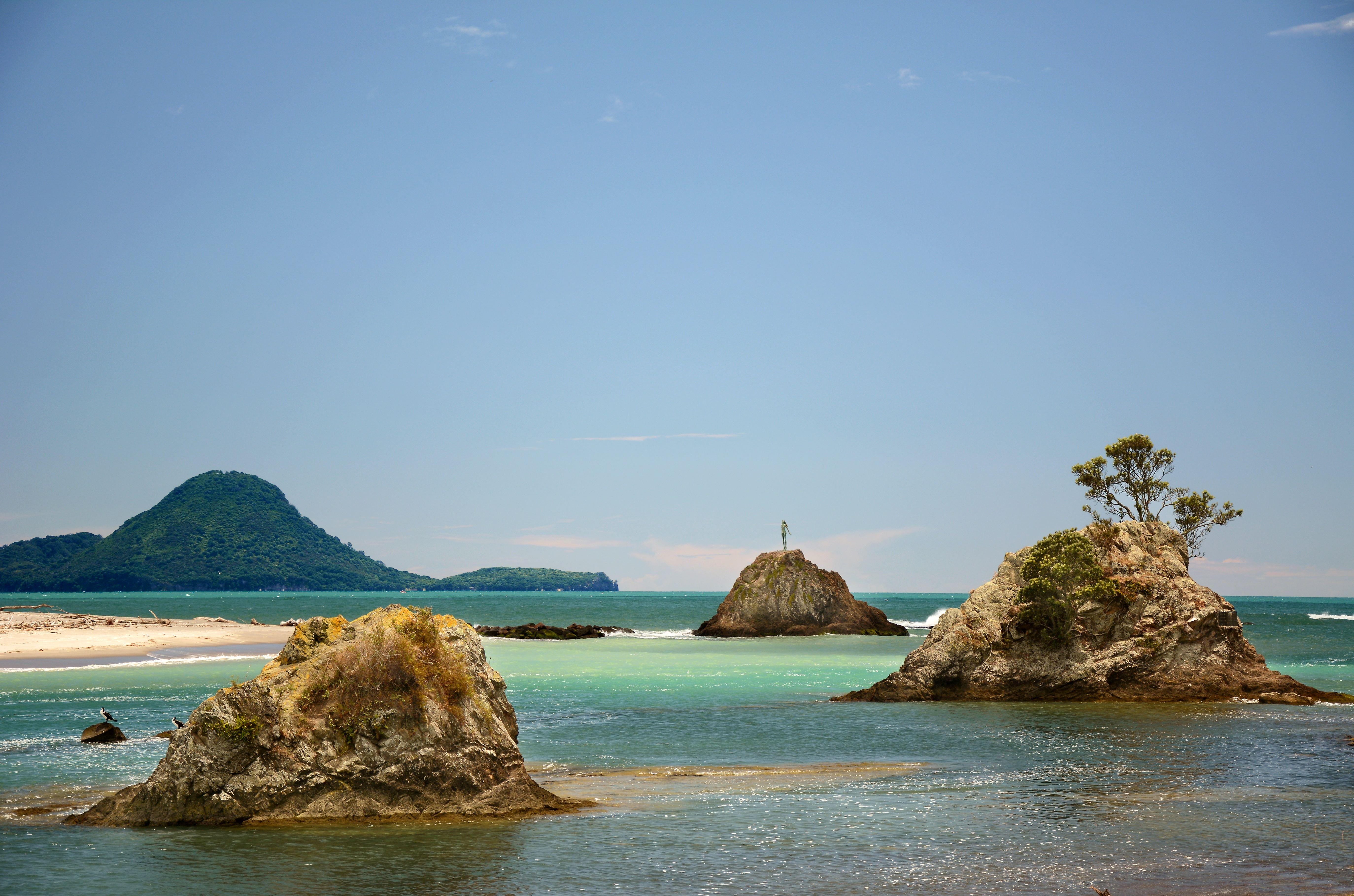 Whakatane Heads and Wairaka 'The Lady of the Rock' in the distance.