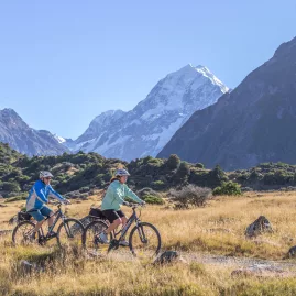 Cyclists on the Alps 2 Ocean Cycle Trail near Aoraki Mount Cook