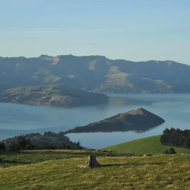 Scenic view over Banks Peninsula and Akaroa Harbour, Canterbury