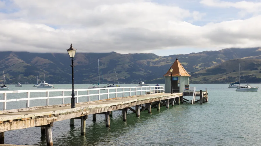 Historic pier and boathouse on Akaroa Harbour, Banks Peninsula