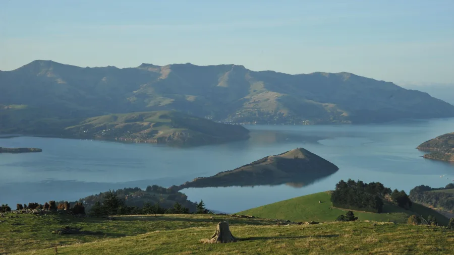 Scenic view over Banks Peninsula and Akaroa Harbour, Canterbury
