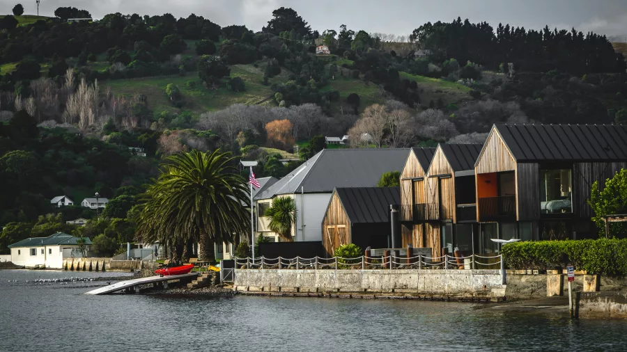 Modern waterfront accommodation in Akaroa on Banks Peninsula, New Zealand
