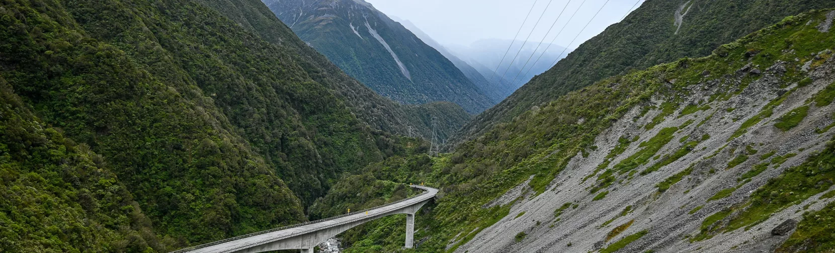 Otira Viaduct stretching through steep alpine terrain in Arthur’s Pass National Park on the South Island