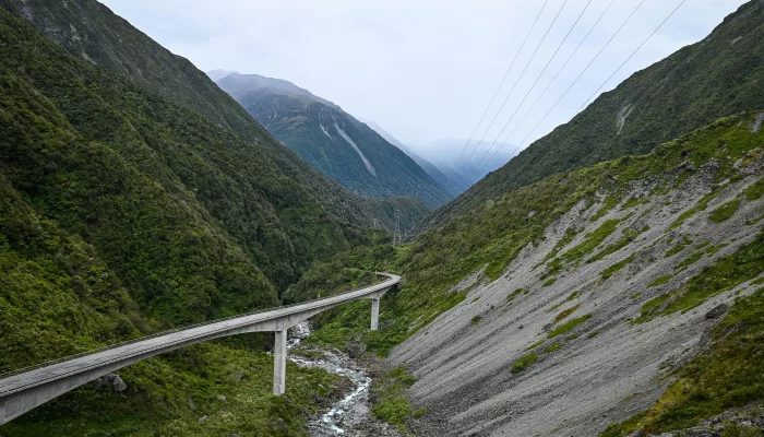 Otira Viaduct stretching through steep alpine terrain in Arthur’s Pass National Park on the South Island
