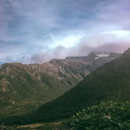 Scenic view of a lush alpine valley and towering mountains in Arthur’s Pass