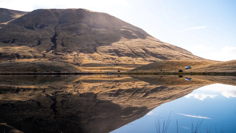 Mountain reflected in the still waters of Lake Clearwater, Ashburton Lakes, New Zealand