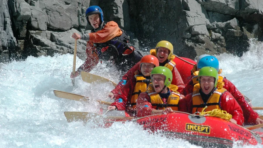Rafters enjoying the thrill of the Rangitata River rapids near Ashburton Lakes