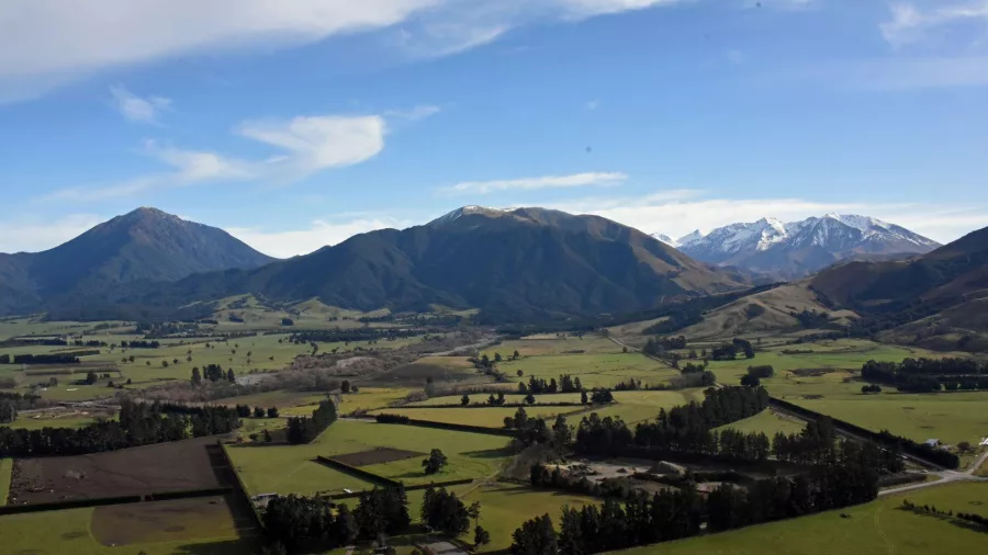 Canterbury mountain and valley view from hot air balloon