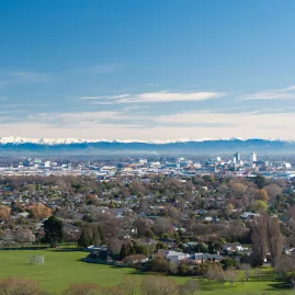 Christchurch cityscape with Southern Alps in the background