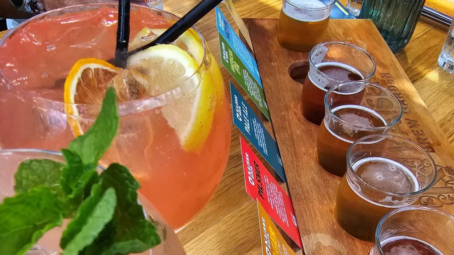 Refreshing cocktails and craft beer tasting served during a cultural tour in Christchurch