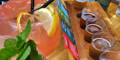 Refreshing cocktails and craft beer tasting served during a cultural tour in Christchurch