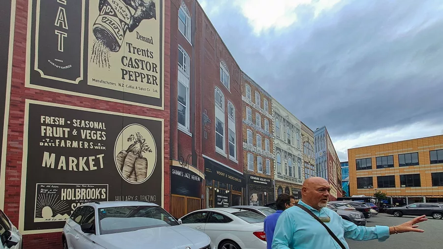 Heritage building mural mural on Christchurch foodie tour