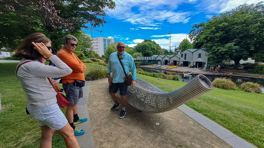 Outdoor metal art sculpture beside the Avon River in Christchurch