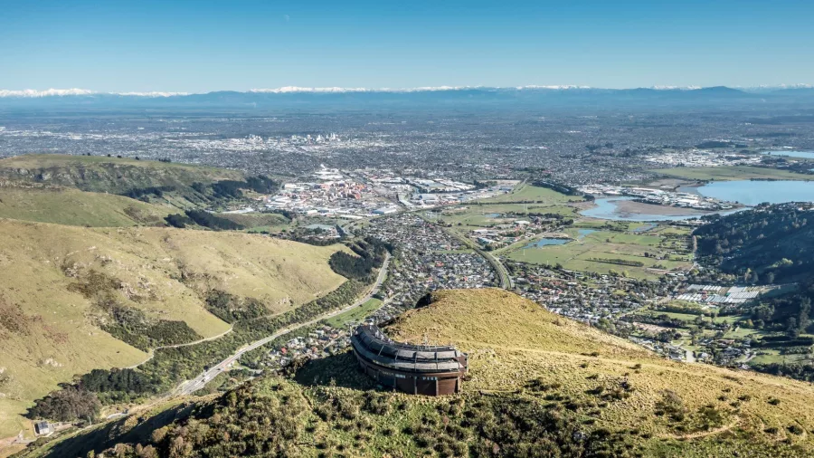 View from the summit of the Christchurch Gondola looking across the Canterbury Plains