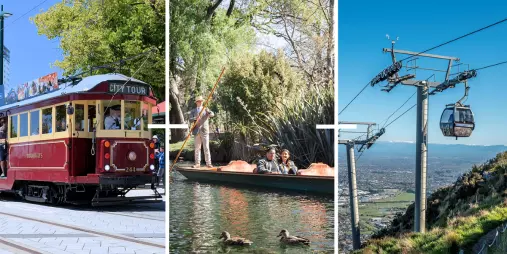 Christchurch Tram, punting on the Avon River, and the Gondola ride with panoramic views.