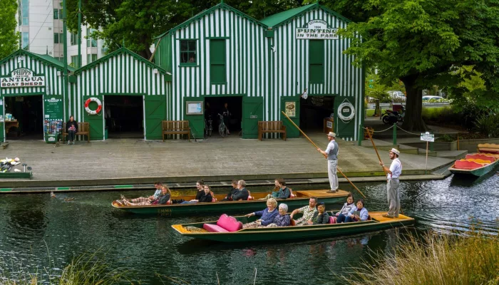 Groups punting from the historic Antigua Boat Sheds in Christchurch